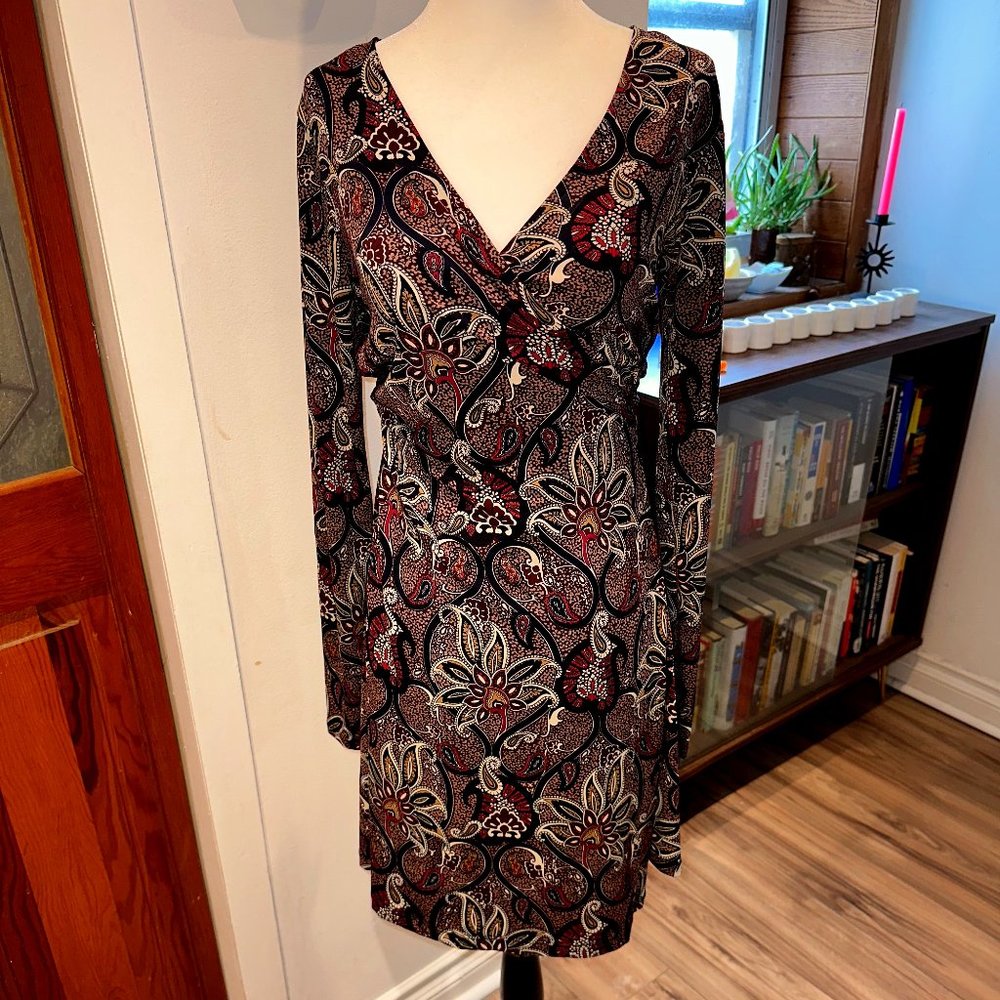 Suzy Shier - Pink and Blue Paisley Wrap Dress - M
